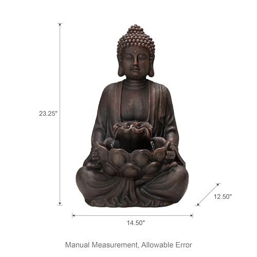 Zen Buddha Water Fountain with LED Lights - 23-Inch Indoor Outdoor Decor