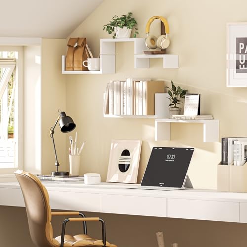 5-Piece Solid Wood Floating Shelves - Rustic Wall Mounted Storage Organizers