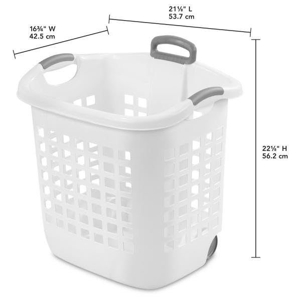 1.75 Bushel Wheeled Laundry Basket with Retractable Handle, White