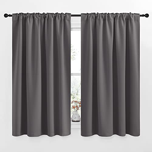 NICETOWN Blackout Curtain Panels for Living Room - (Grey Color) 52x54 inch, 2 Panels Set, Room Darkening Blackout Drapes for Window