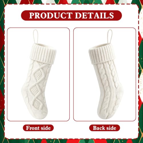 Doitory 18-Inch Christmas Stockings Set of 4/6 Red White Green Knitted with Cuff - Classic Holiday Decor (Variant: 4p-white)