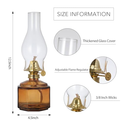 Vintage Glass Oil Lamps (Set of 2) - 12.5" Hurricane Kerosene Lanterns