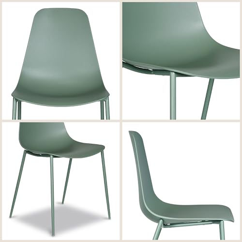 Modern Dining Chairs Set of 4, Pistachio Green Plastic Chairs with Metal Legs