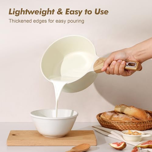 Ceramic Nonstick Saucepan with Glass Lid - 1.5 Qt Small Cooking Pot