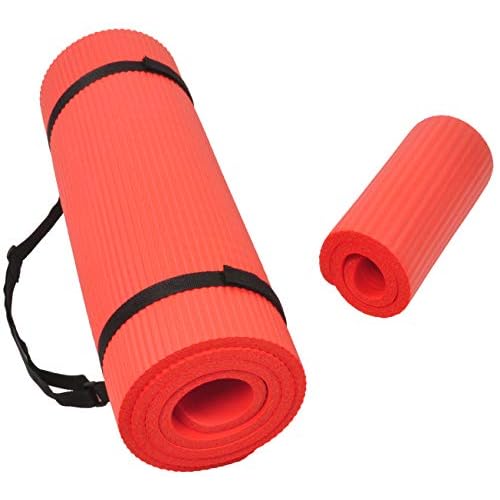 Fitvids All Purpose 1/2-Inch Extra Thick High Density Anti-Tear Exercise Yoga Mat and Knee Pad with Carrying Strap, Multiple Colors