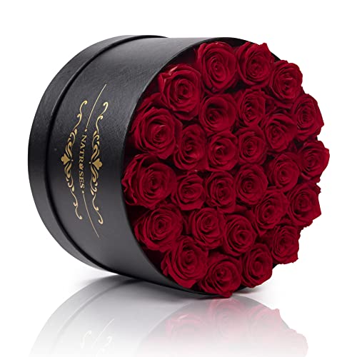 27-Piece Preserved Red Roses in Gift Box - Real Everlasting Flowers