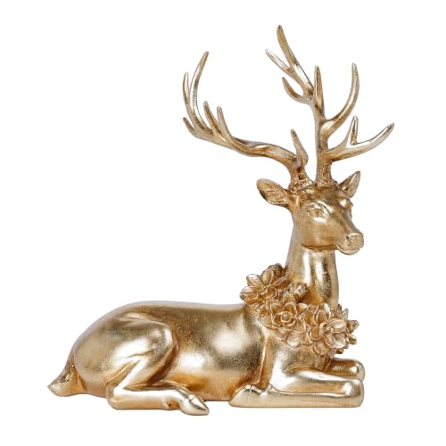 Gold Sitting Deer Figurine - 10 Inch Holiday Home Decor Ornament