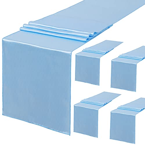 5 Pack Baby Blue Satin Table Runner 12 x 108 Inches - Variation: 12x108-5 Pack