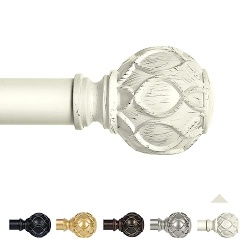 Heavy Duty Farmhouse Curtain Rod, Adjustable 36-88 Inch Antique White Rod