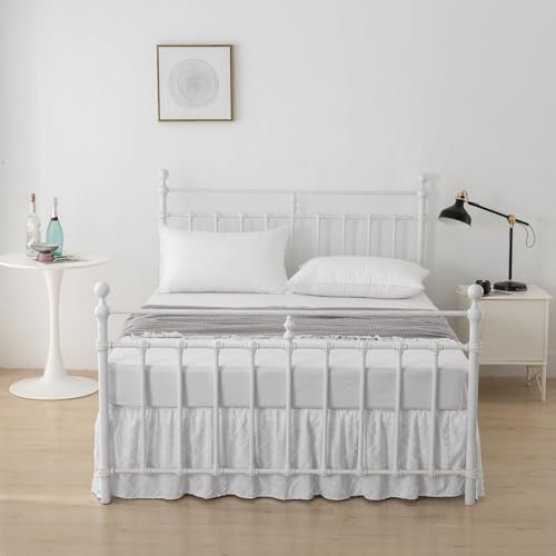 Queen Boho Tufted Ruffled Bed Skirt with 18-Inch Drop & Split Corners