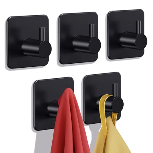 Heavy Duty Adhesive Hooks - 22lb Capacity Stainless Steel Wall Hooks, 5 Pack
