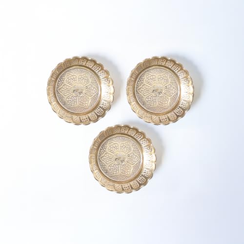 Solid Brass Nakshi Decorative Plates for Puja - 7 cm, Set of 3
