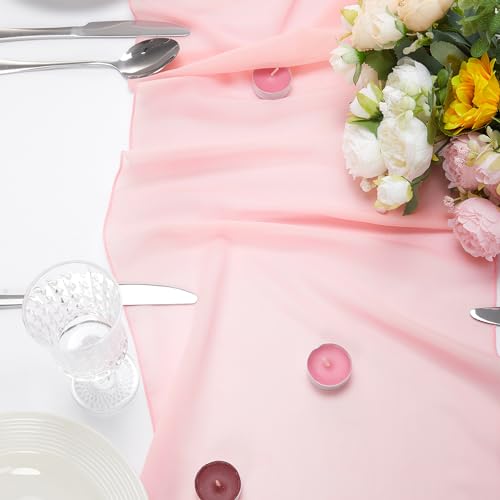 14x108 Inch Light Pink Chiffon Table Runner - 12 Pack for Weddings & Parties