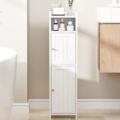 Narrow Bathroom Storage Cabinet with Adjustable Shelves, 31.5" Tall, White
