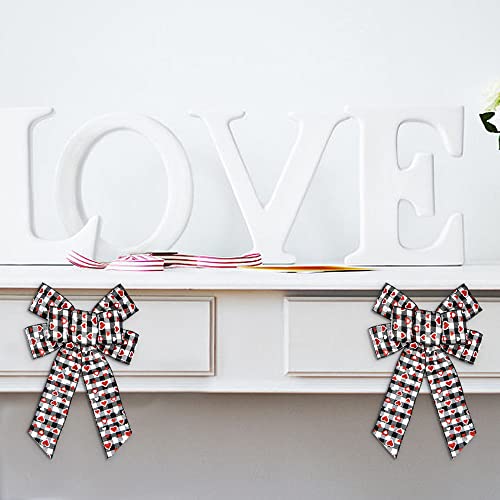 Hying Valentine's Day Wreath Bows Set - Buffalo Plaid & Glitter Red Heart, Style 4