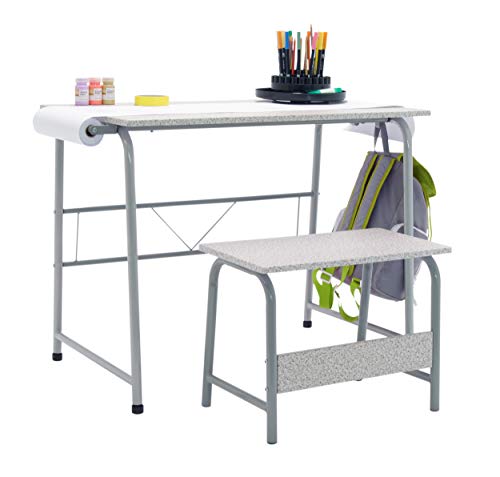 Compact Kids Art Table and Bench Set with Paper Roll, Grey