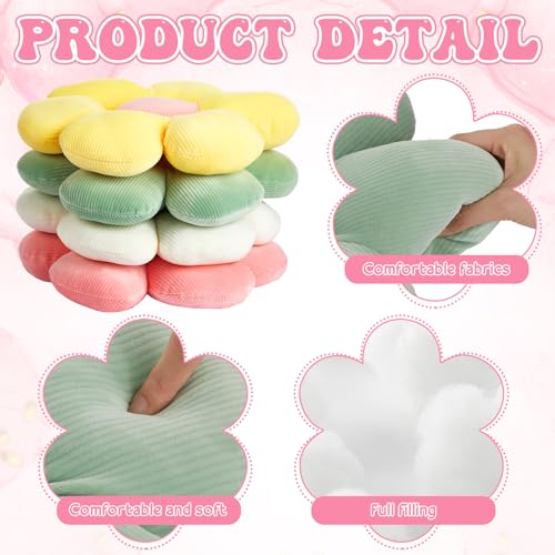 4-Piece Flower Floor Pillow Set, Soft Plush Daisy Cushions for Reading Nook