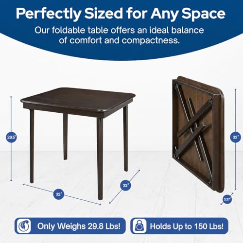 32x32 Solid Hardwood Square Folding Table, Espresso Finish