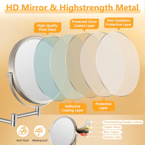 8 Inch Extendable Nickel Wall Mounted Makeup Mirror 1X/10X Magnification No LED - ALHAKIN