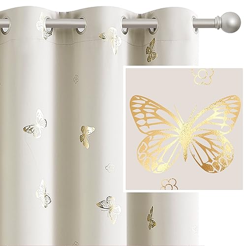 Butterfly Print Blackout Curtains - 84-Inch Thermal Insulated Window Panels