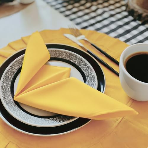 Yellow Cloth Napkins 17x17 Inch Set of 4, Washable Reusable Polyester