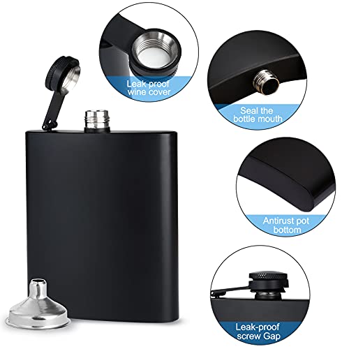 GADIEDIE 12oz + 8oz Stainless Steel Liquor Flasks Set with 2 Cups, Matte Black Leakproof Design, Wedding & Outdoor Gift