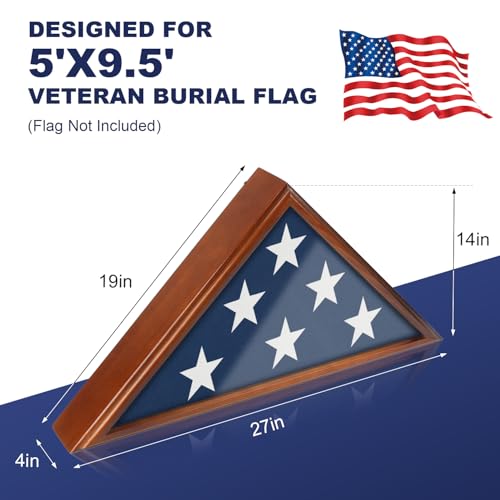 Wooden Burial Flag Display Case for 9.5x5ft Flag, Wall or Tabletop Box