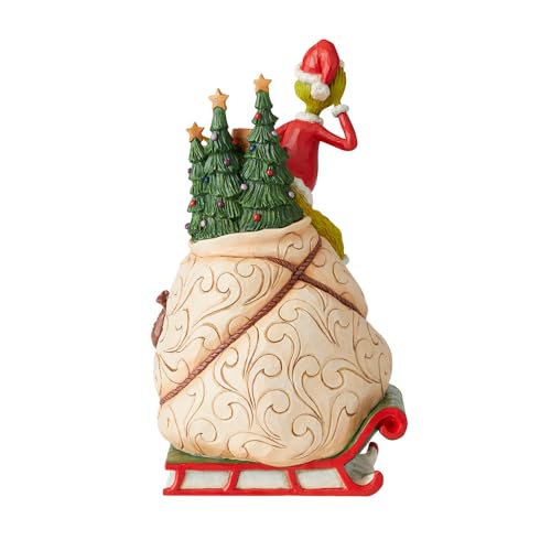 Animated Grinch Figurine with Rotating Scene and LED Lights - 11.5 Inch Collectible Christmas Decor