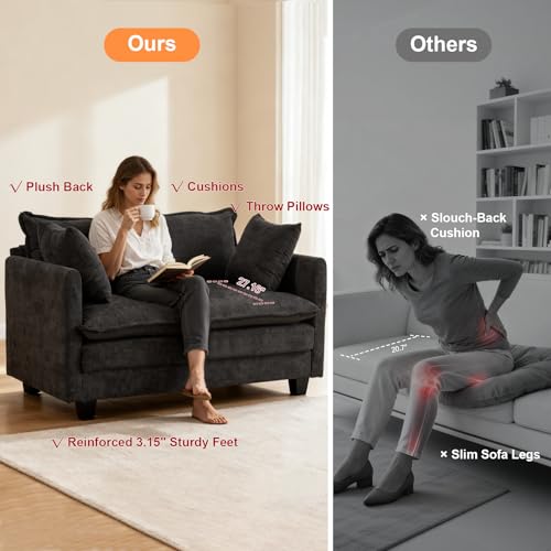50-Inch Modern 2-Seater Loveseat Sofa with Deep Cushions and Pillows