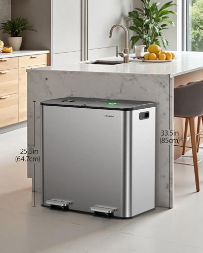Dual Trash and Recycling Bin 26-Gallon Stainless Steel Kitchen Garbage Can