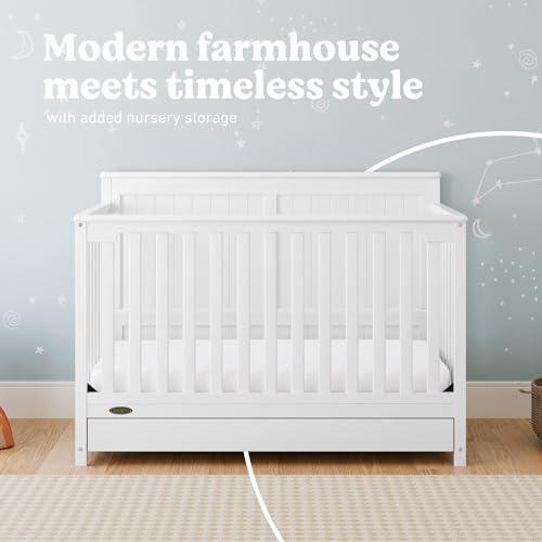 5-in-1 Convertible Baby Crib with Under-Bed Storage Drawer (White)