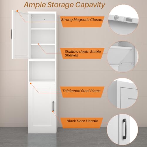67" Tall Slim Metal Pantry Cabinet, Narrow Bathroom Storage Organizer