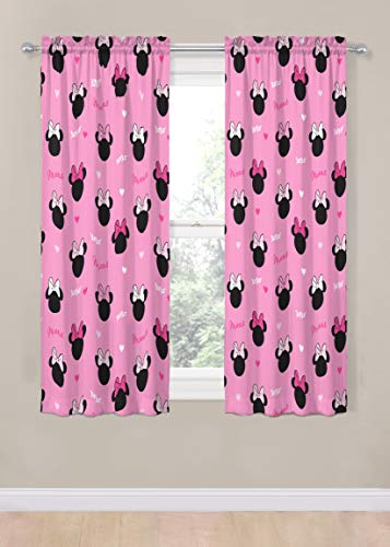 Minnie Mouse Hearts 63-Inch Window Curtain Set, 4-Piece Rod Pocket Drapes
