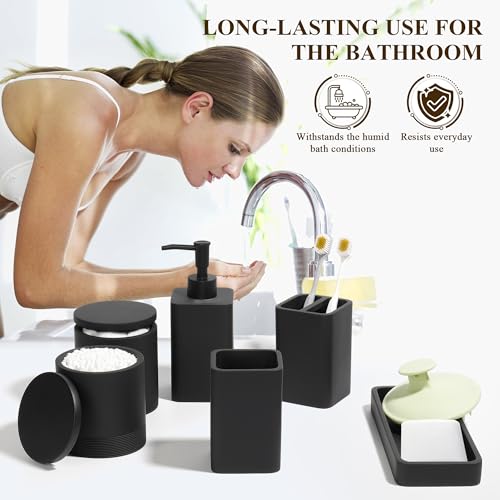 6-Piece Matte Black Bathroom Accessory Set with Soap Dispenser and Tray