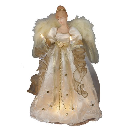 16-Inch Ivory and Gold Angel Treetop with Lights - Christmas Tree Topper