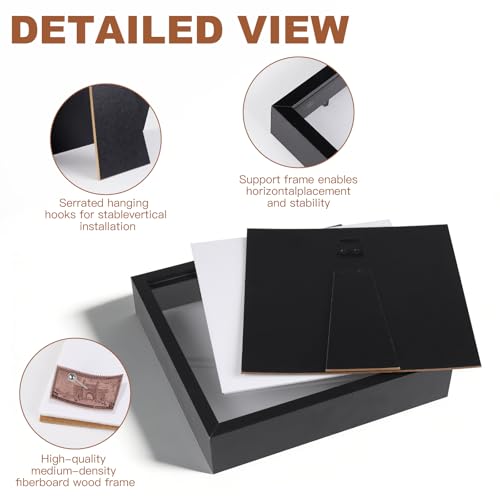 8x8 Shadow Box Frame with Linen Backing and Pins - Black Display Case