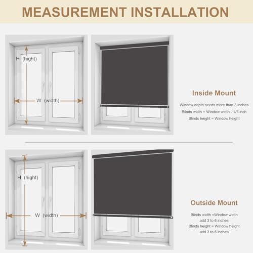 Blackout Cordless Roller Shades - Room Darkening Blinds 34"x72"