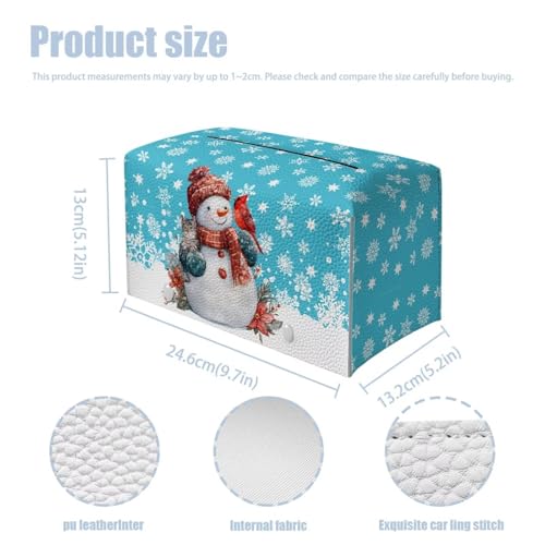 Snowman Cardinal Bird Snowman Tissue Box Cover - PU Leather Rectangular 10x5x5