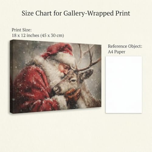 Vintage Santa and Reindeer Christmas Wall Art Canvas Print 16x12in Framed