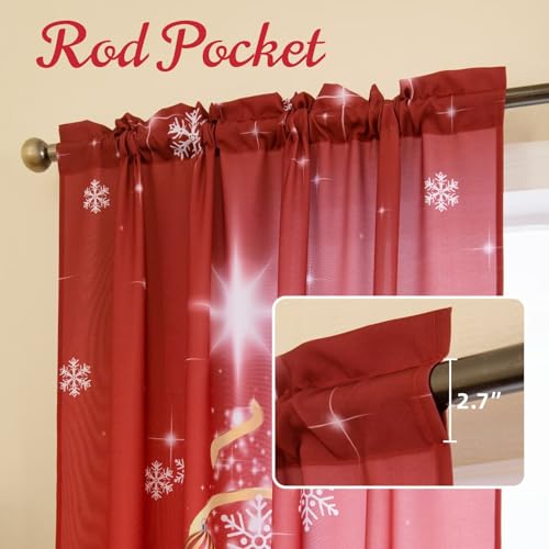 MikiUp Snowflakes Christmas Curtains 52x84 in, Pack of 2, Red Ombre Room Darkening Drapes