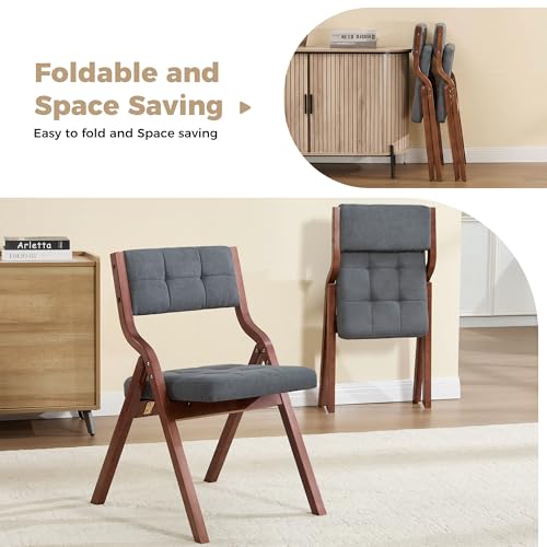 Padded Wooden Folding Dining Chairs - Walnut & Dark Grey, Set of 2