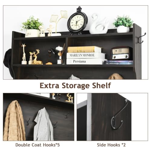 Farmhouse Hall Tree with Bench and Shoe Storage, Sliding Barn Door Organizer