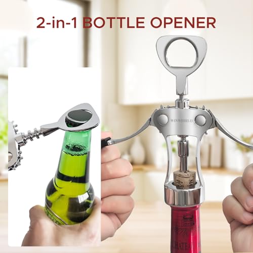 WINWHIRLO 4-in-1 Wine Bottle Opener Gift Set with Corkscrew, Vacuum Stopper & Pourer