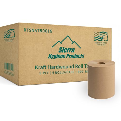 1-Ply Commercial Natural Hardwound Paper Towels, 8" x 800', 6 Rolls