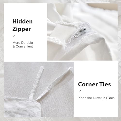 White Boho Tufted Duvet Cover Set King - 3-Piece Soft Microfiber Bedding