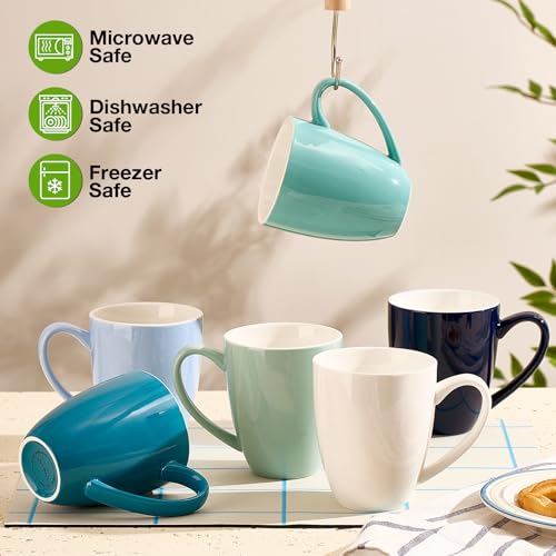 Assorted Blue Porcelain Coffee Mug Set of 6, 13 oz Tea & Latte Cups with Handle