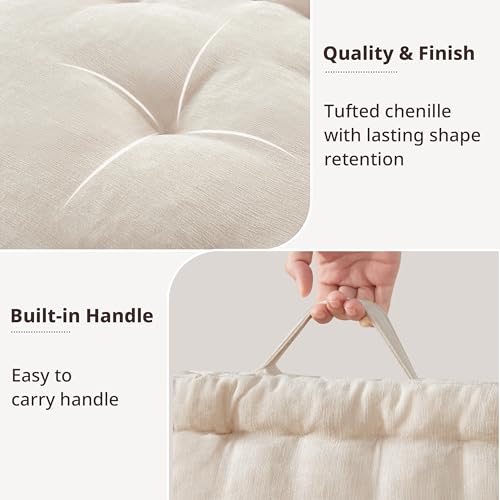 Large Tufted Floor Cushion, 24x24 Inch Chenille Meditation Pillow