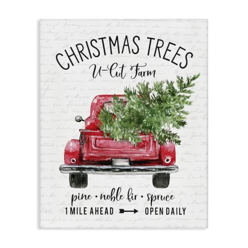 Red Truck Christmas Tree Wall Art 36x48 Wrapped Canvas by Stupell Industries