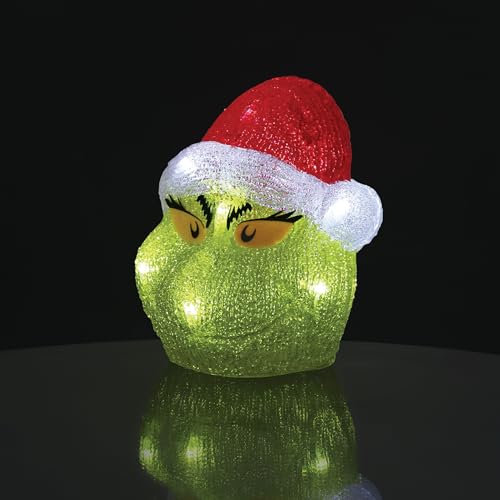 Department 56 Dr. Seuss Grinch Head Lit Figurine, 7.7 Inch Christmas Decor