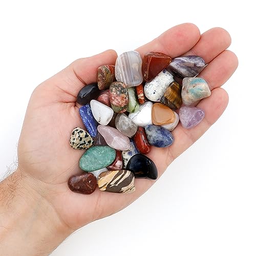 2 Pounds Tumbled Polished Natural Gemstones with Rock & Mineral Guidebook